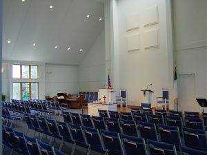 First Christian Church interior view of the altar