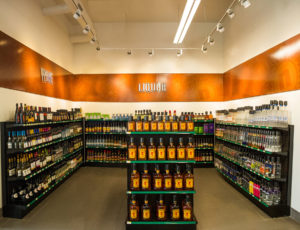 True North Chicago Shell: view of liquor shelving inside the store.